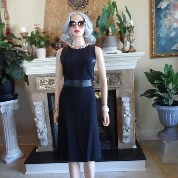 Gucci Black 100% Silk Dress with Lamb Leather Trim Size IT 42 - US 6 - Picture 2 of 16